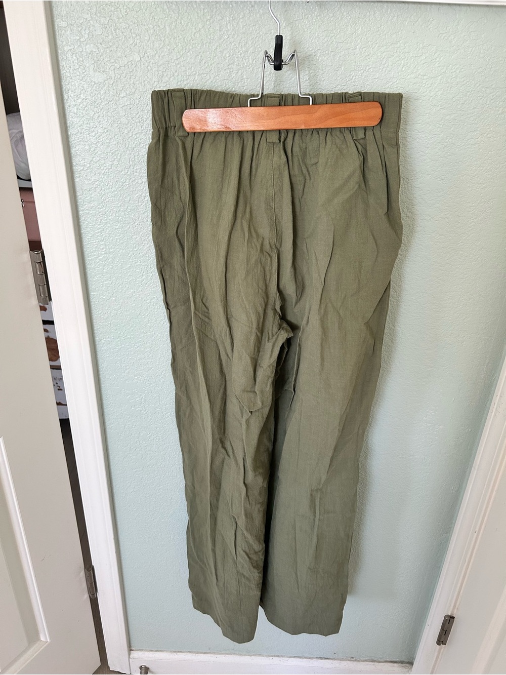 Women’s 100% cotton Olive Green Wide-Leg Linen Blend Pants